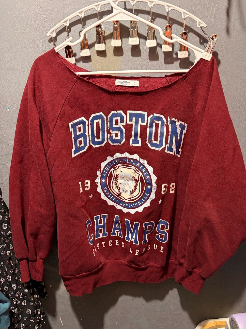 Arizona Jean Company Off-Shoulder Maroon Boston Champs Sweatshirt